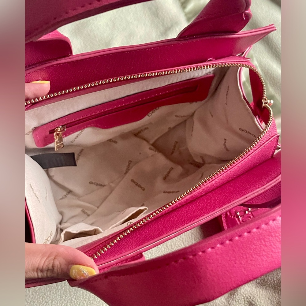 Bebe Pink Structured Tote Bag with Embossed Design - Picture 8 of 11